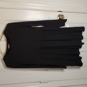 AUW Womens Black Long Sleeve Mini Dress Stretch Material with Bottom Ruffle